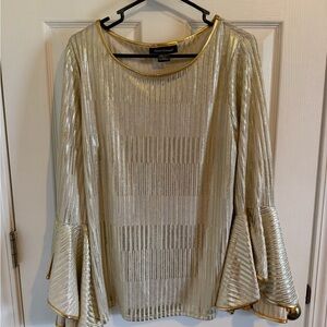 Ashley Stewart Gold Metallic Bell-Sleeve Long Sleeve Top